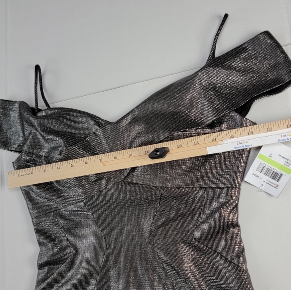 NIGHTWAY Womens Gray Stretch Slitted Zippered Cross-front Spaghetti Strap Size 4 - Picture 12 of 15